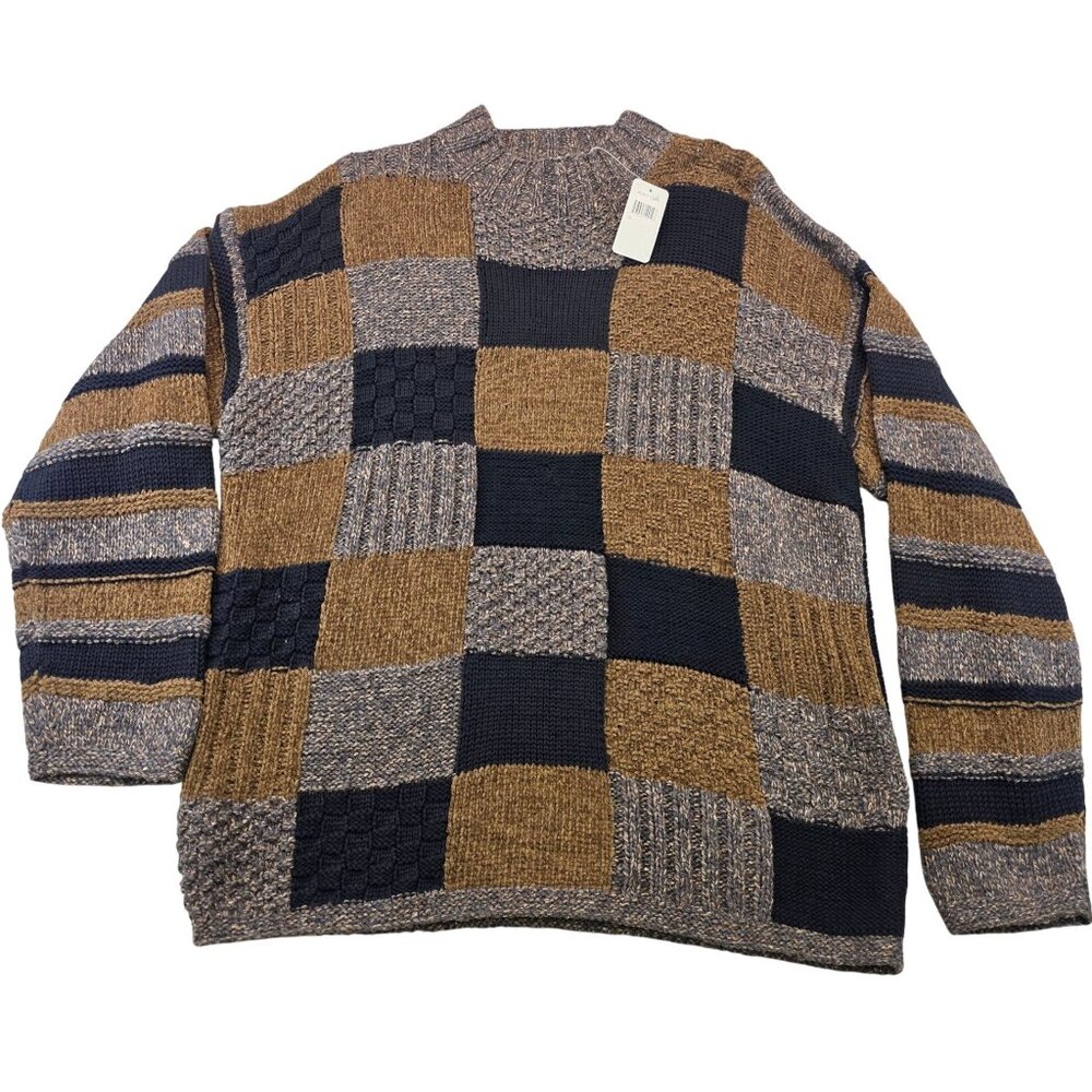 Vintage Foxcroft Patchwork Pullover Sweater XL Brown Oversized Cabincore Cozy